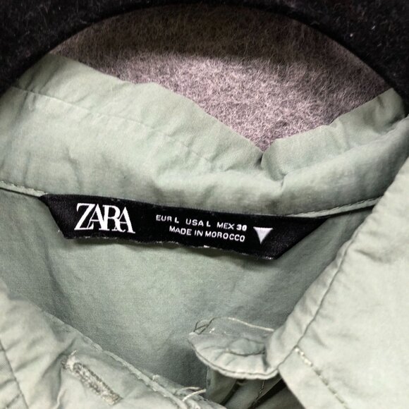 Zara Oversized Button Up Shirt Womens L Sage Green Cotton Long Sleeve - Picture 7 of 9